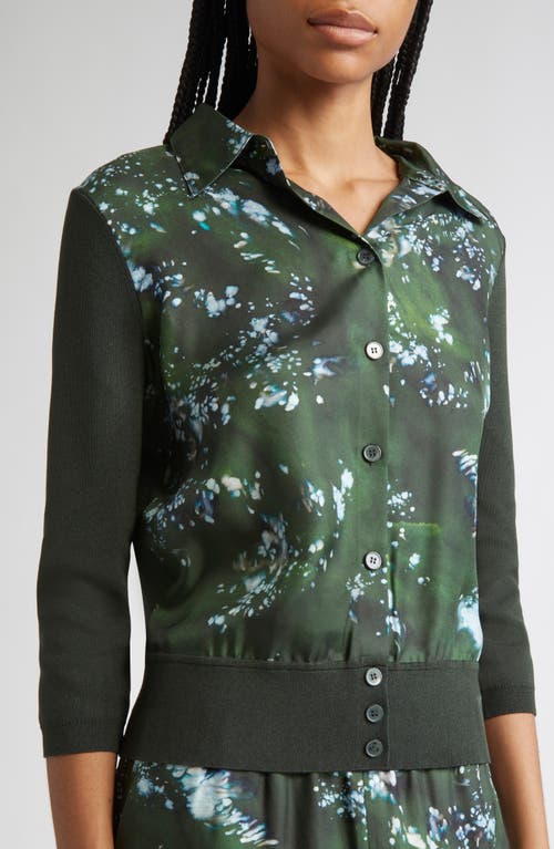 Lafayette 148 New York Tree Print Mixed Media Cardigan In Green