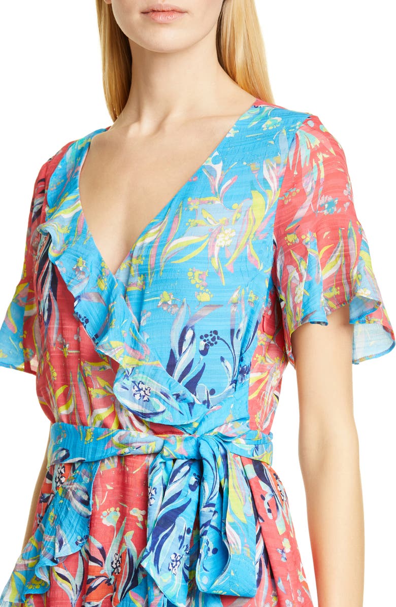 Tanya Taylor Bianka Two-Tone Floral Print Silk Minidress, Alternate, color,