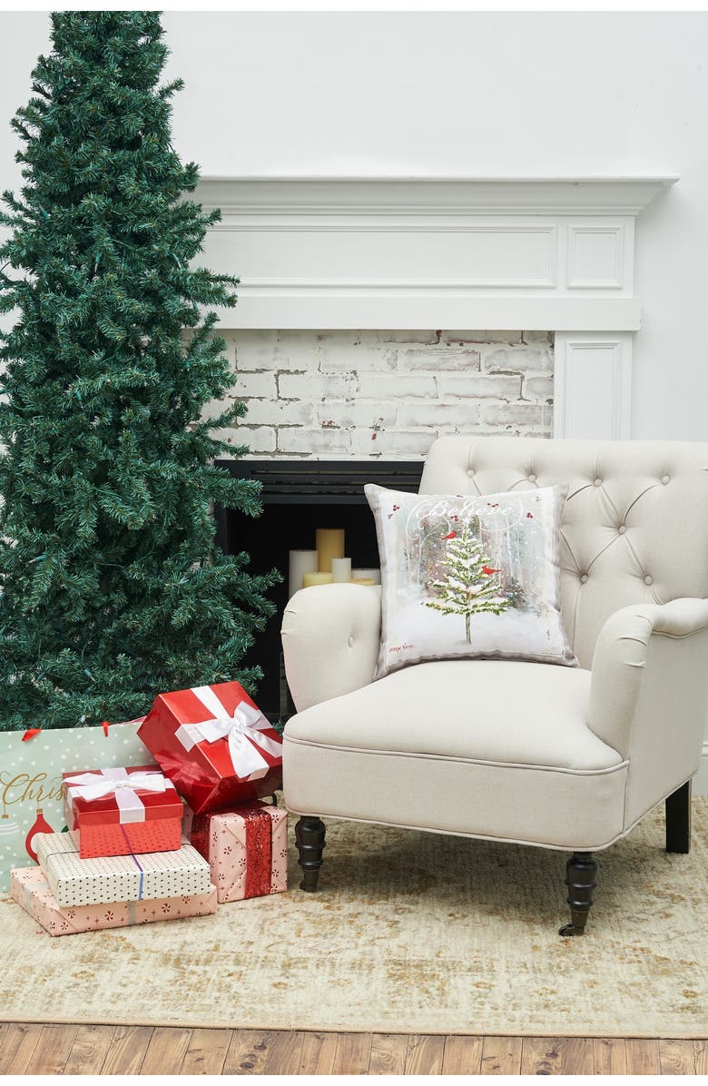 C&F Home Christmas Tree "Believe" Premium Indoor/Outdoor Accent Throw Pillow, 18" x 18", Alternate, color, Grey