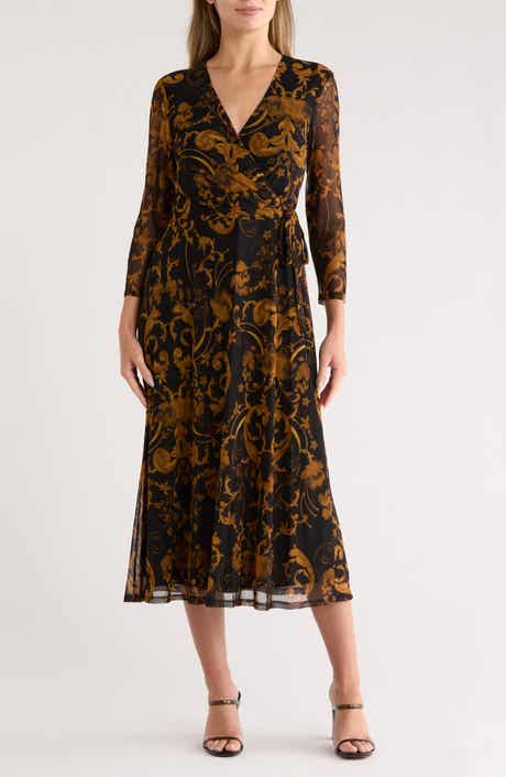 Connected Apparel Long Sleeve Wrap Style Mesh Dress