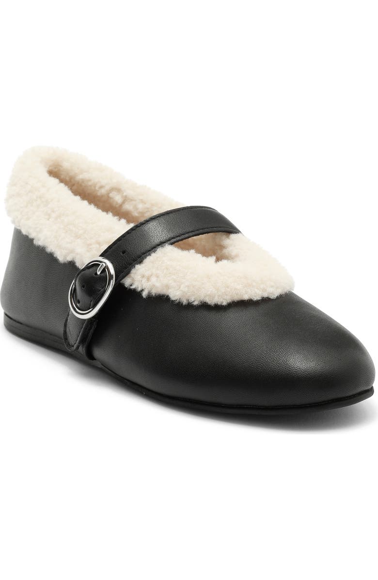 Steve Madden Lodge Faux Shearling Lined Mary Jane Flat, Main, color, Black Leather