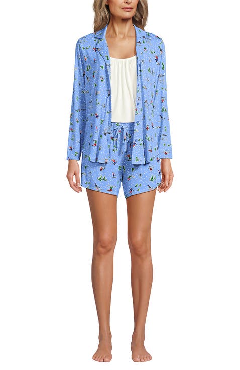 Cooling 3 Piece Pajama Set - Long Sleeve Top Cami and Shorts