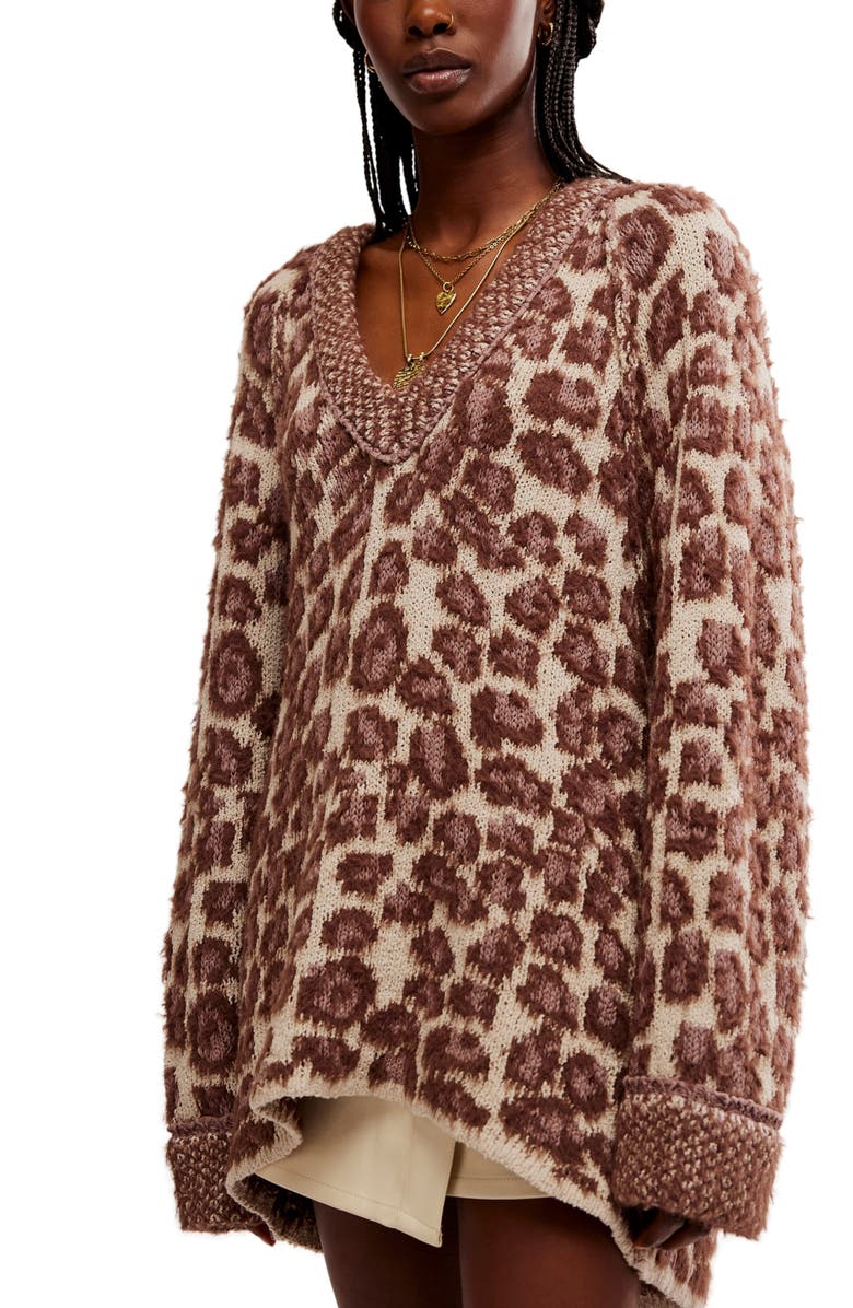 Free People Animal Pattern Tunic Sweater, Main, color, 