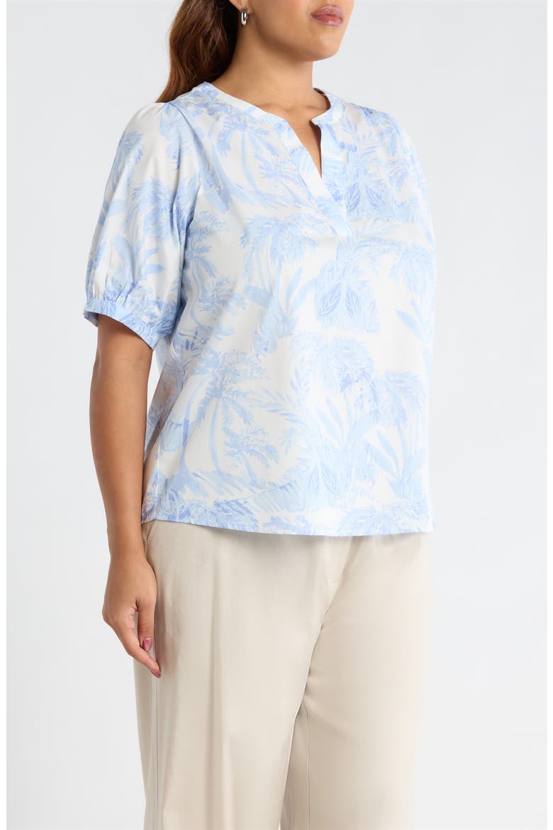 Poly Leaf Neli Puff Sleeve Cotton Top, Alternate, color, BLUES-WHT-MUL