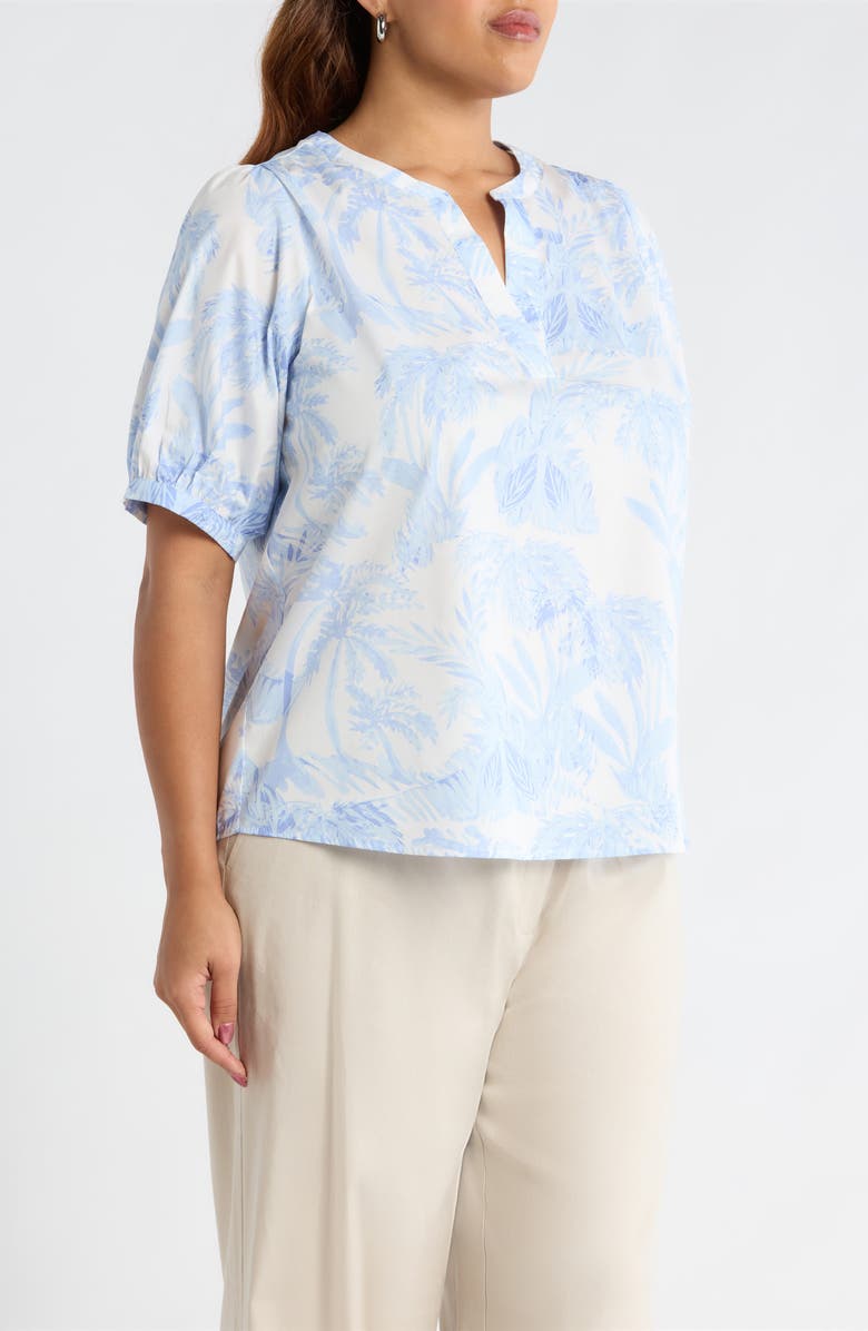 SUGARLIPS Poly Leaf Neli Puff Sleeve Cotton Top, Alternate, color, Blues-Wht-Mul