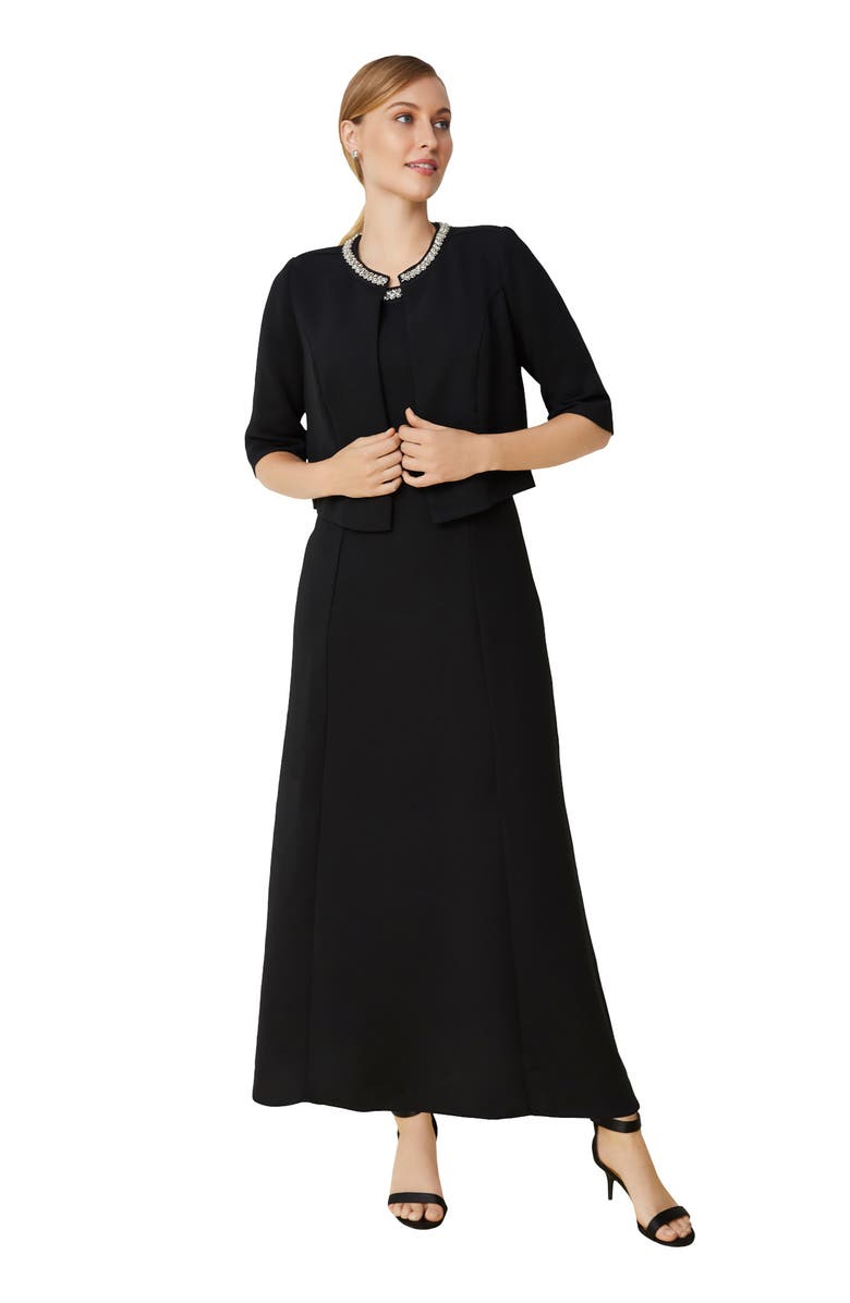 Jessica London 2-Piece Beaded Jacket Dress, Main, color, Black Beaded Neck