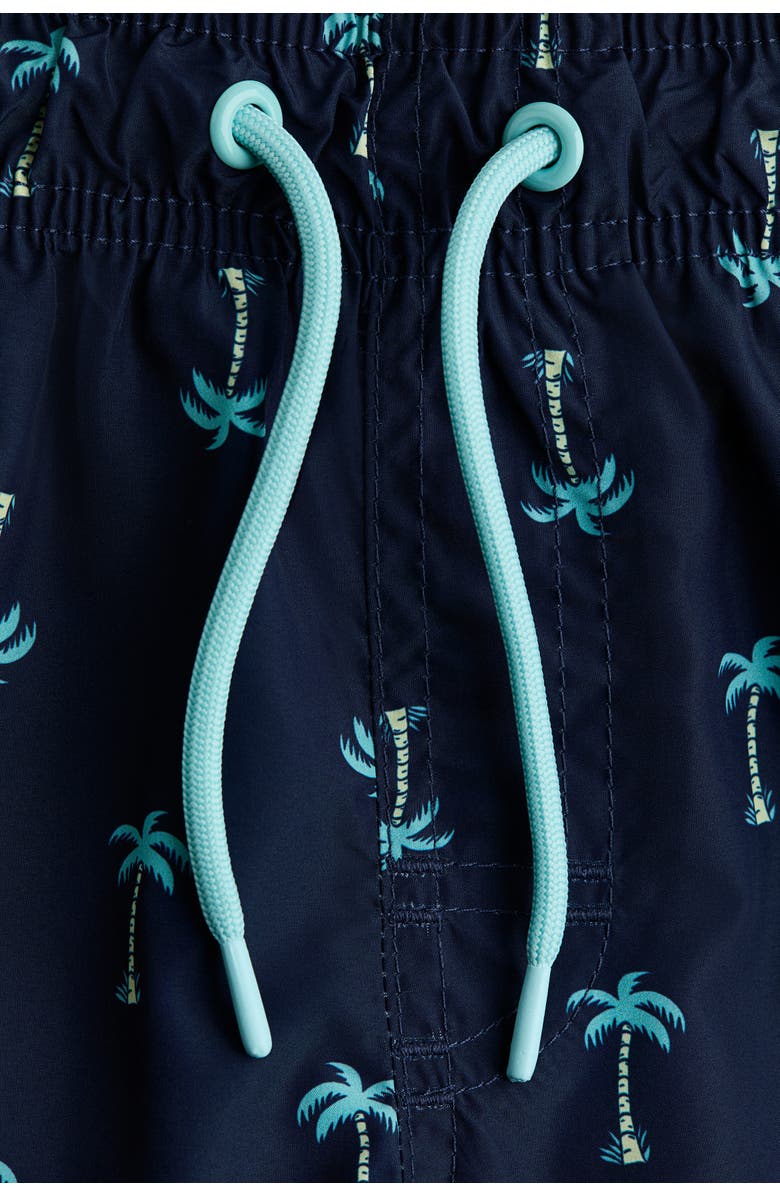 H&M Printed Swim Shorts, Alternate, color, Navy Blue/Palm Trees