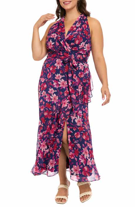 London Times Tie Waist Maxi Dress
