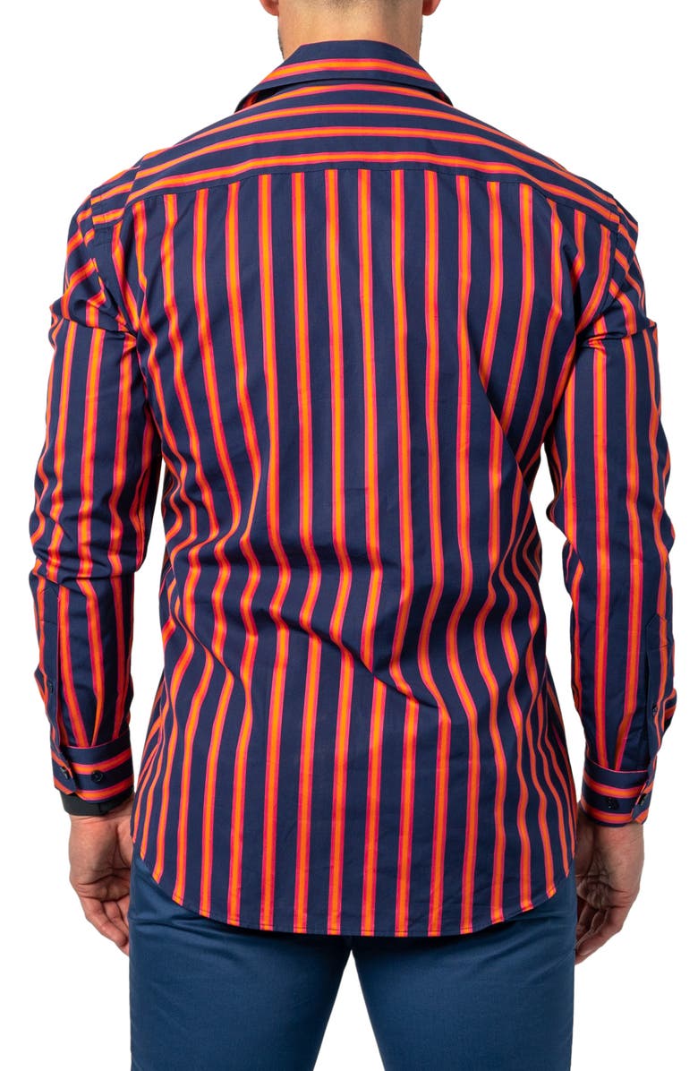 Maceoo Fibonacci Bold Stripe Regular Fit Print Button-Up Shirt, Alternate, color, Blue