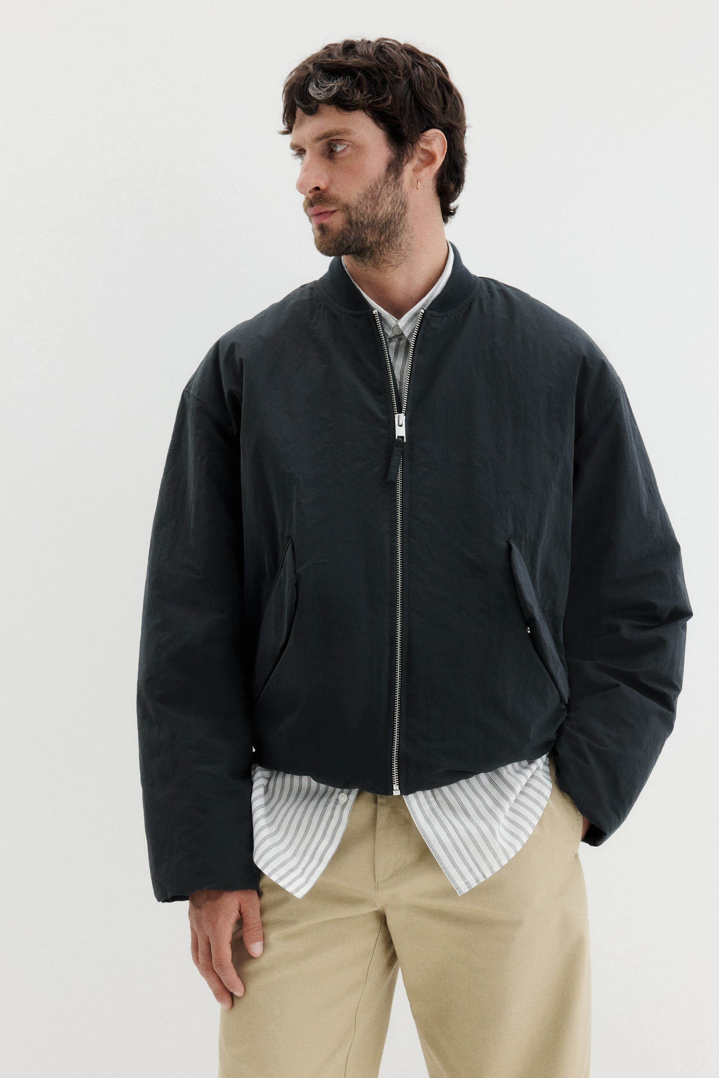 Loose Fit Nylon Bomber Jacket - image 2