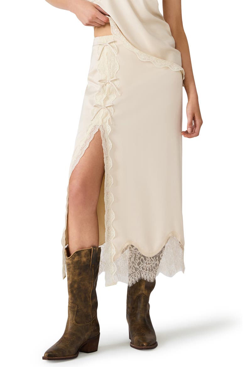Lissandra Lace Trim Satin Maxi Skirt, Main, color, IVORY