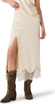 Steve Madden Lissandra Lace Trim Satin Maxi Skirt