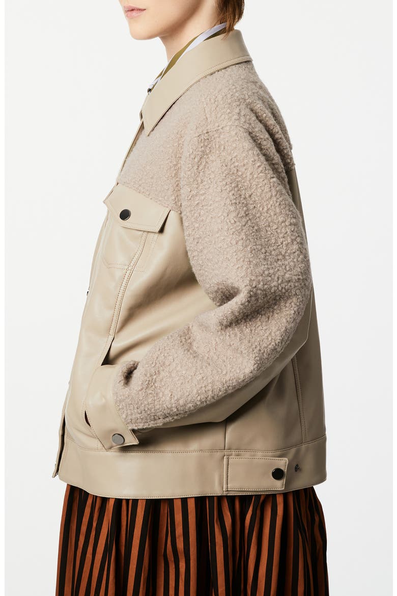 Faux Leather & Faux Shearling Trucker Jacket, Alternate, color, ALPACA