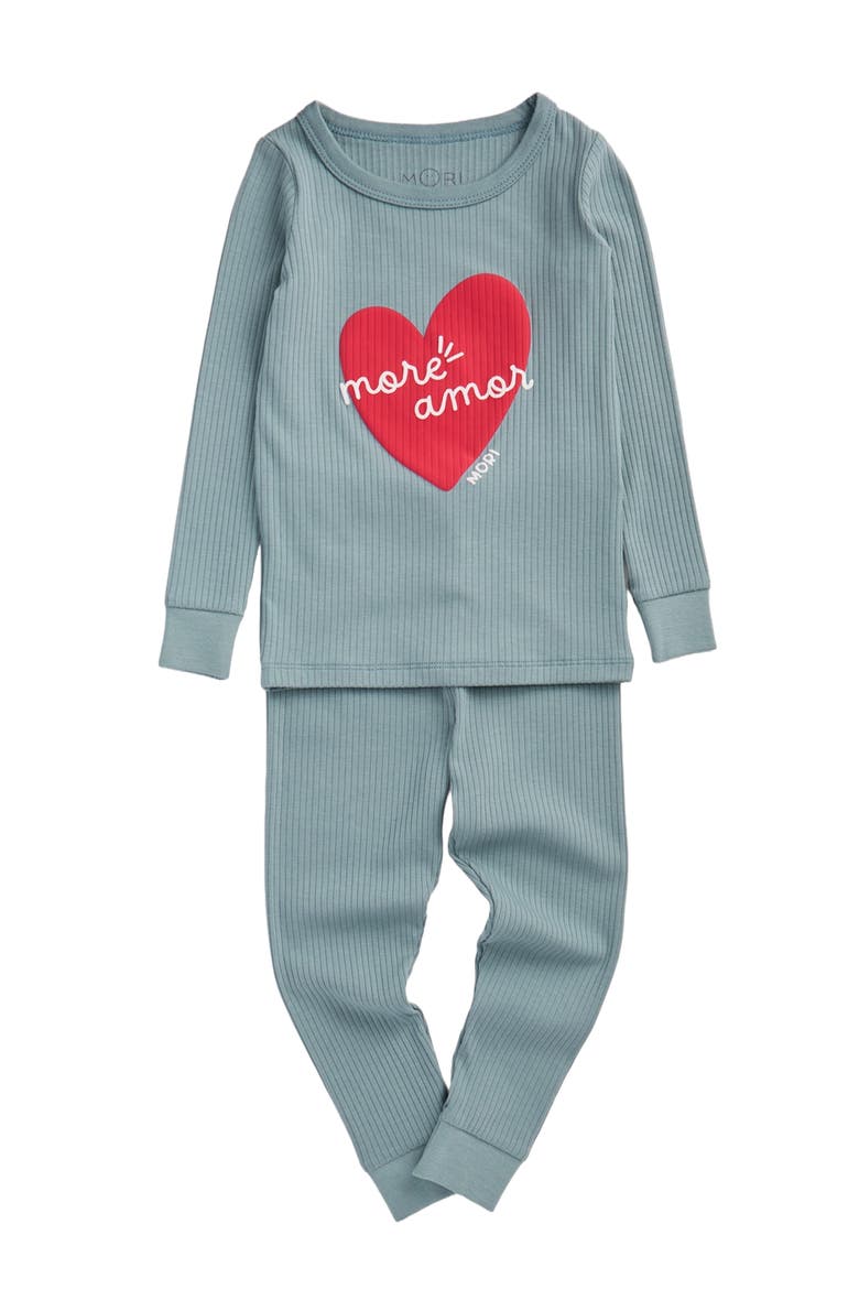 More Amor Placement Ribbed Pyjamas, Main, color, Sky Blue