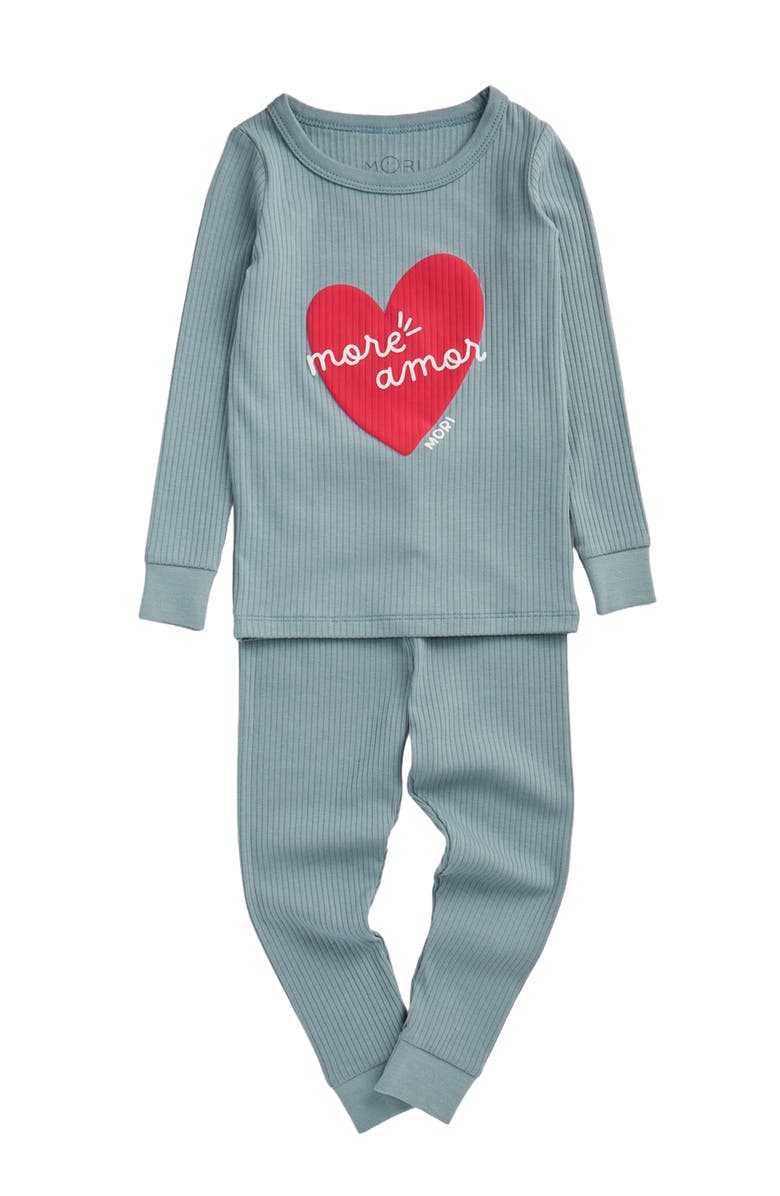 MORI More Amor Placement Ribbed Pyjamas, Main, color, Sky Blue