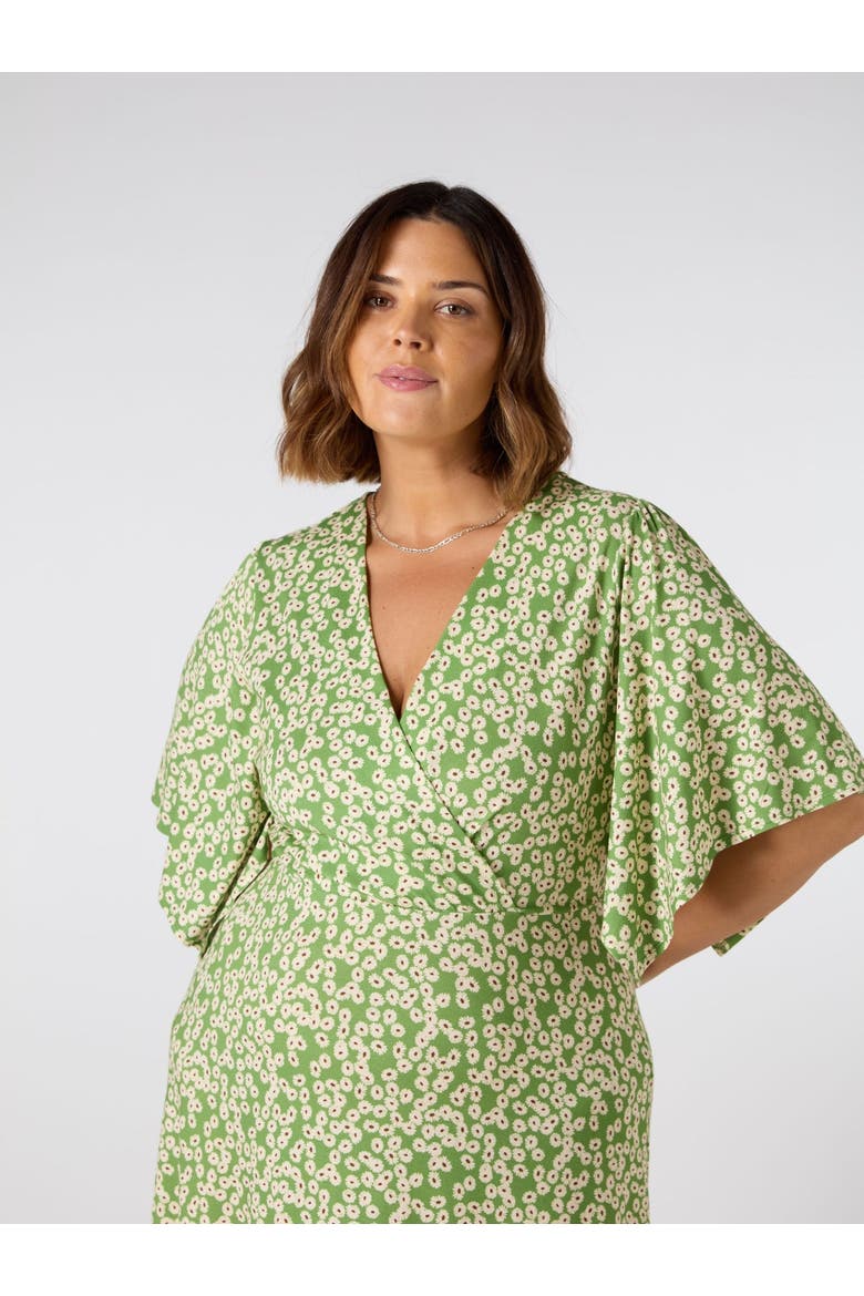 Jersey Angel Sleeve Wrap Dress, Alternate, color, Green