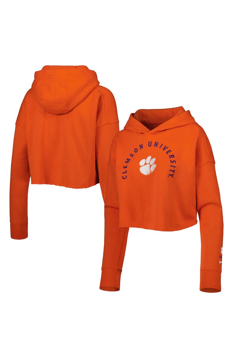 Nike Women's Nike Orange Clemson Tigers 2-Hit Cropped Pullover Hoodie, Main, color, 