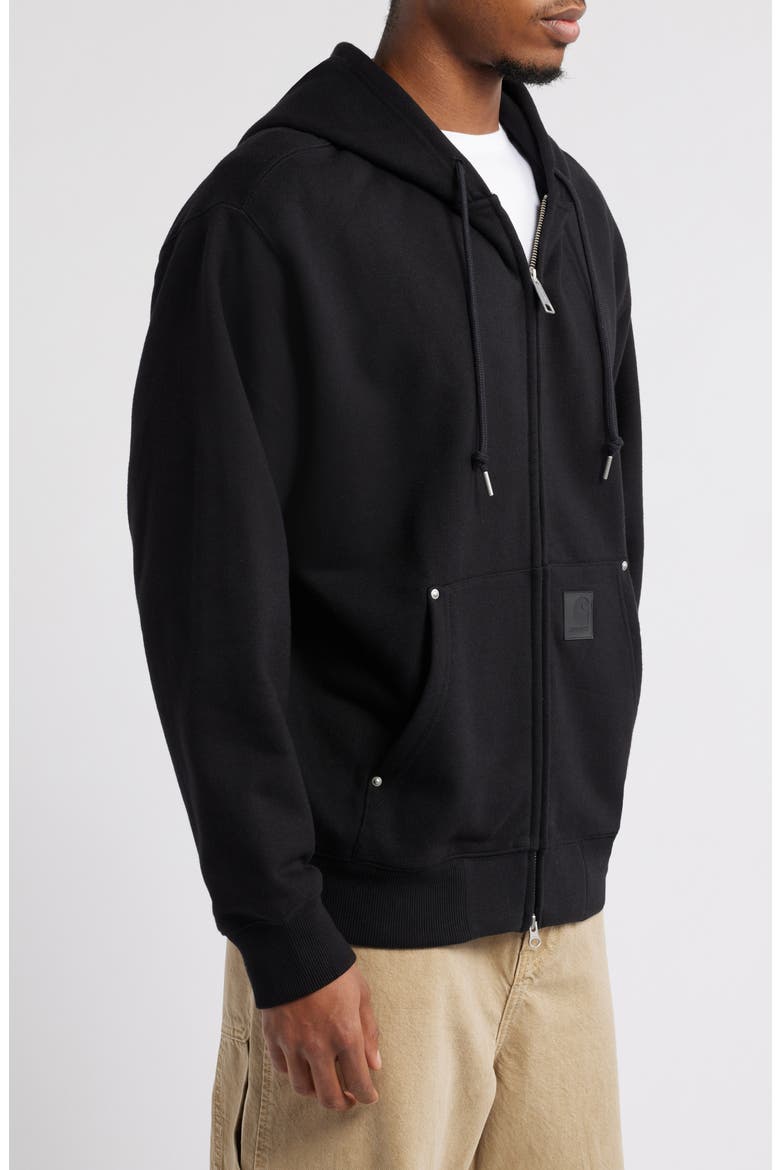 Eldon Riveted Loose Fit Zip Hoodie, Alternate, color, BLACK