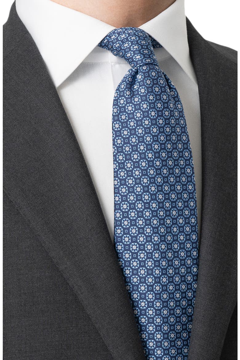 Medallion Silk Tie, Alternate, color, NAVY
