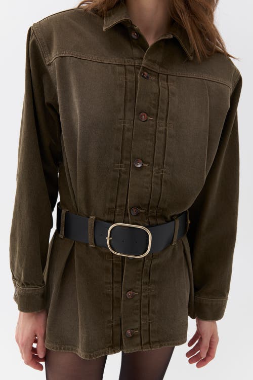 Nocturne Belted Mini Shirt Dress In Khaki