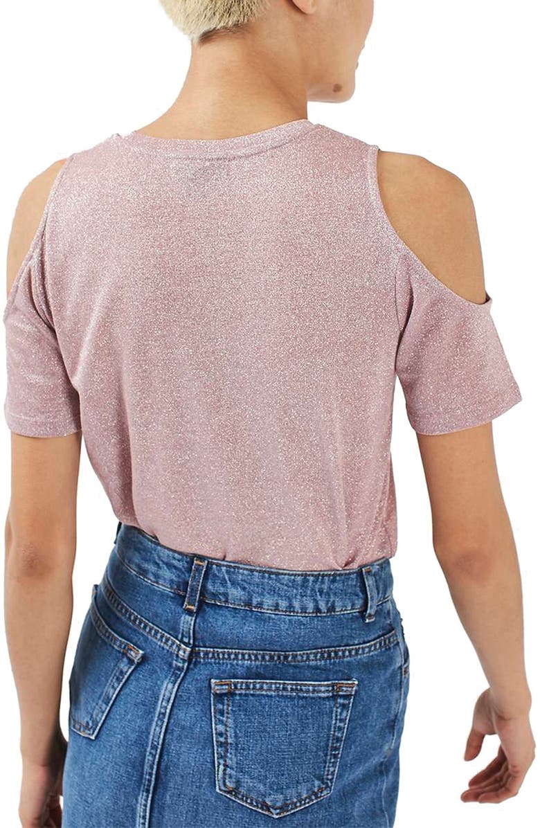 Topshop Metallic Cold Shoulder Top, Alternate, color,