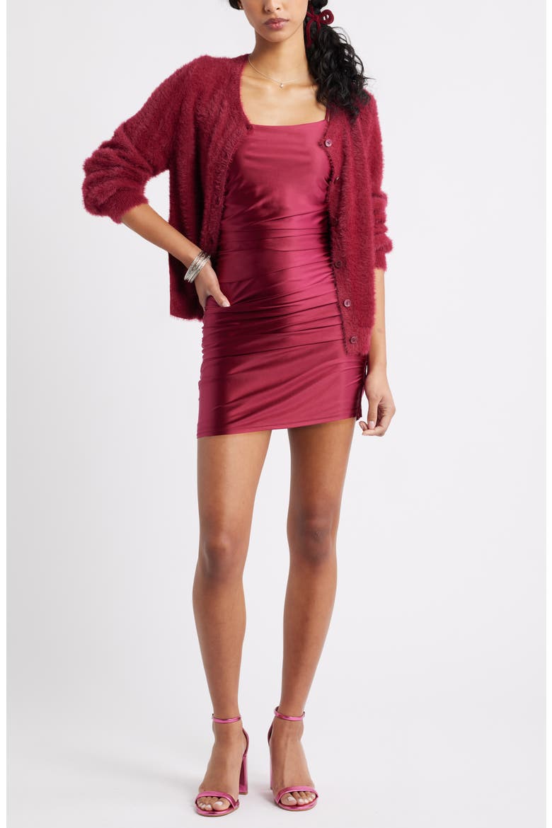 Ruched Satin Minidress, Alternate, color, BURGUNDY BEET