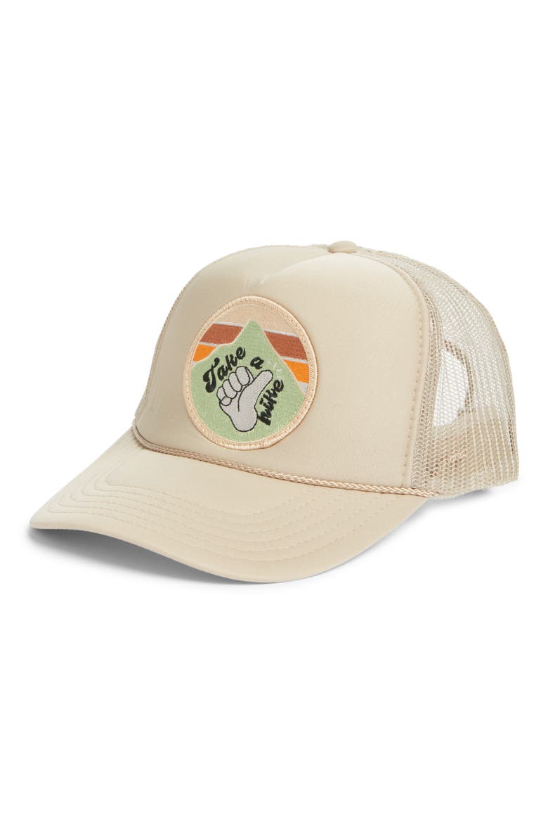 Take a Hike Patch Trucker Hat, Main, color, TAN