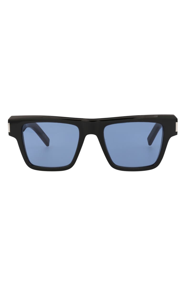 Saint Laurent 51mm Square Sunglasses, Main, color, Black Black Blue