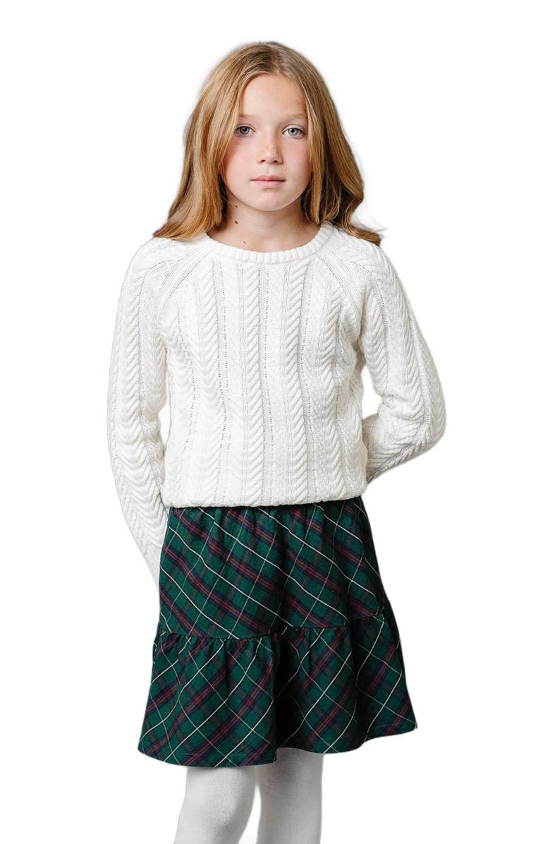 Hope & Henry Girls' Organic Raglan Cable Sweater, Kids, Alternate, color, Soft White Leaf Cable