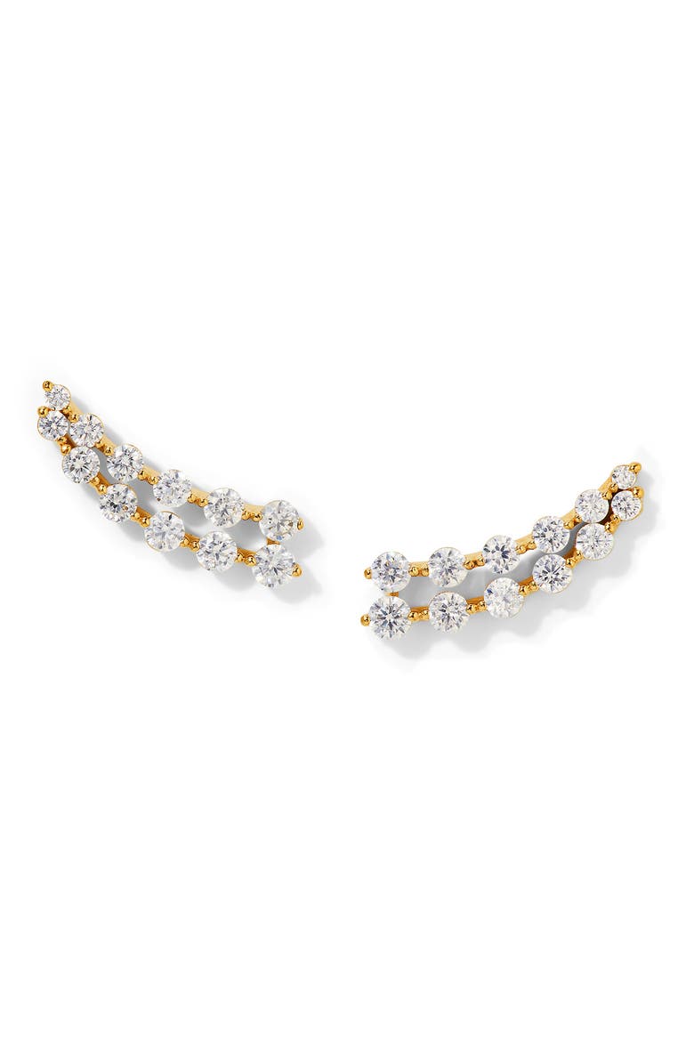 Cassi Double Row Cubic Zirconia Stud Earrings, Main, color, GOLD