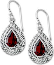 SAMUEL B. Sterling Silver Pear Cut Garnet Drop Earrings