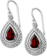 SAMUEL B. Sterling Silver Pear Cut Garnet Drop Earrings
