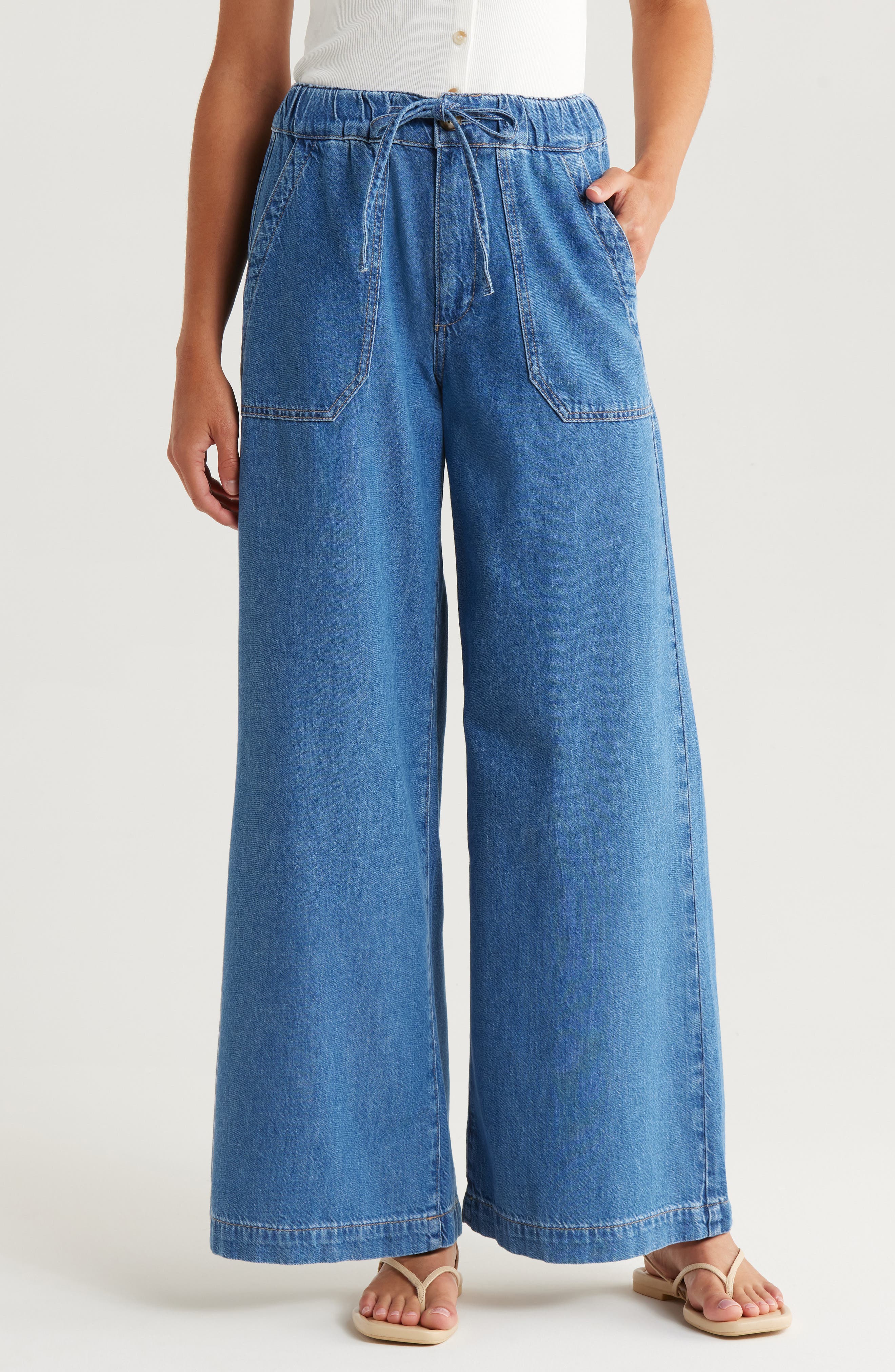 PAIGE Rumi Wide Leg Drawstring Jeans