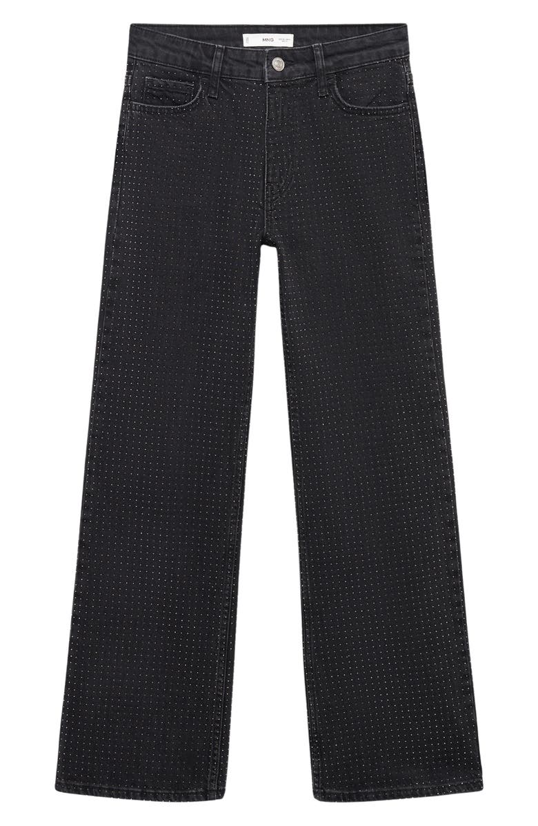MANGO Strass Rhinestone Ankle Straight Leg Jeans, Alternate, color, 