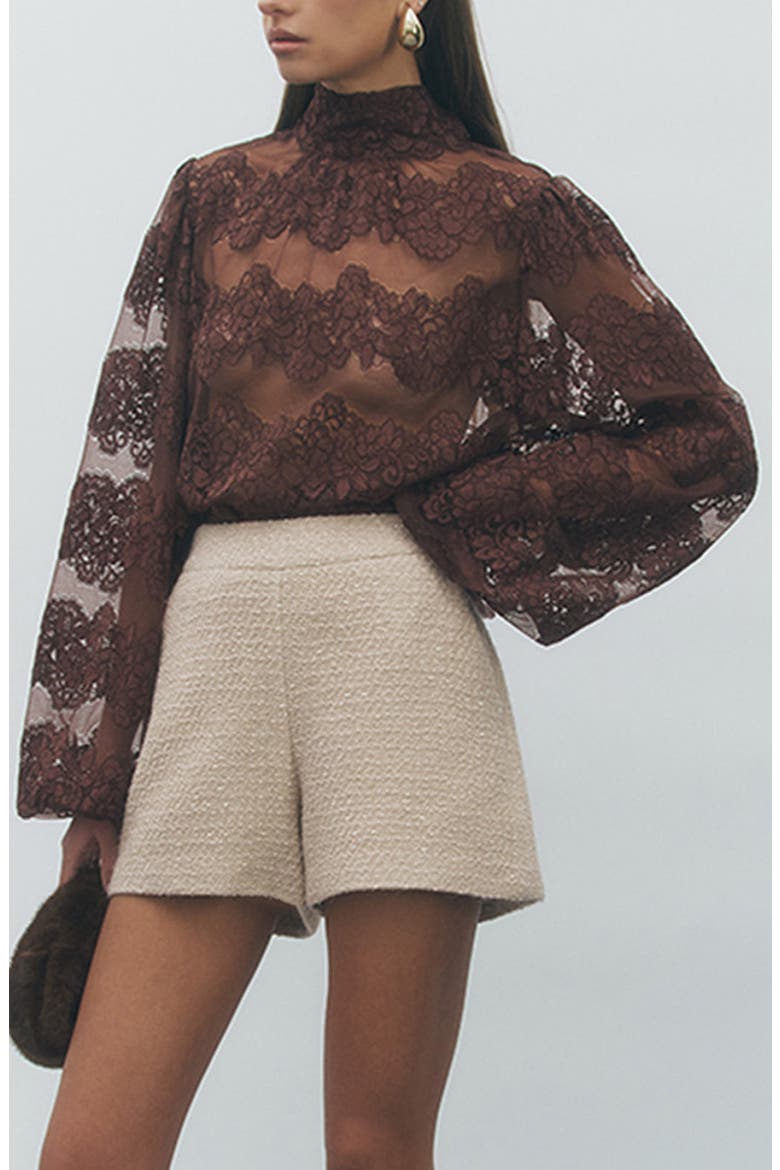 Shana Lace Tiered Top, Alternate, color, BROWN