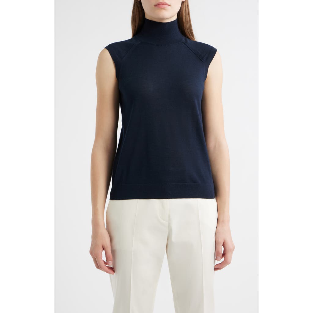 Hugo Boss Boss Fipini Turtleneck Sleeveless Virgin Wool Sweater In Blue