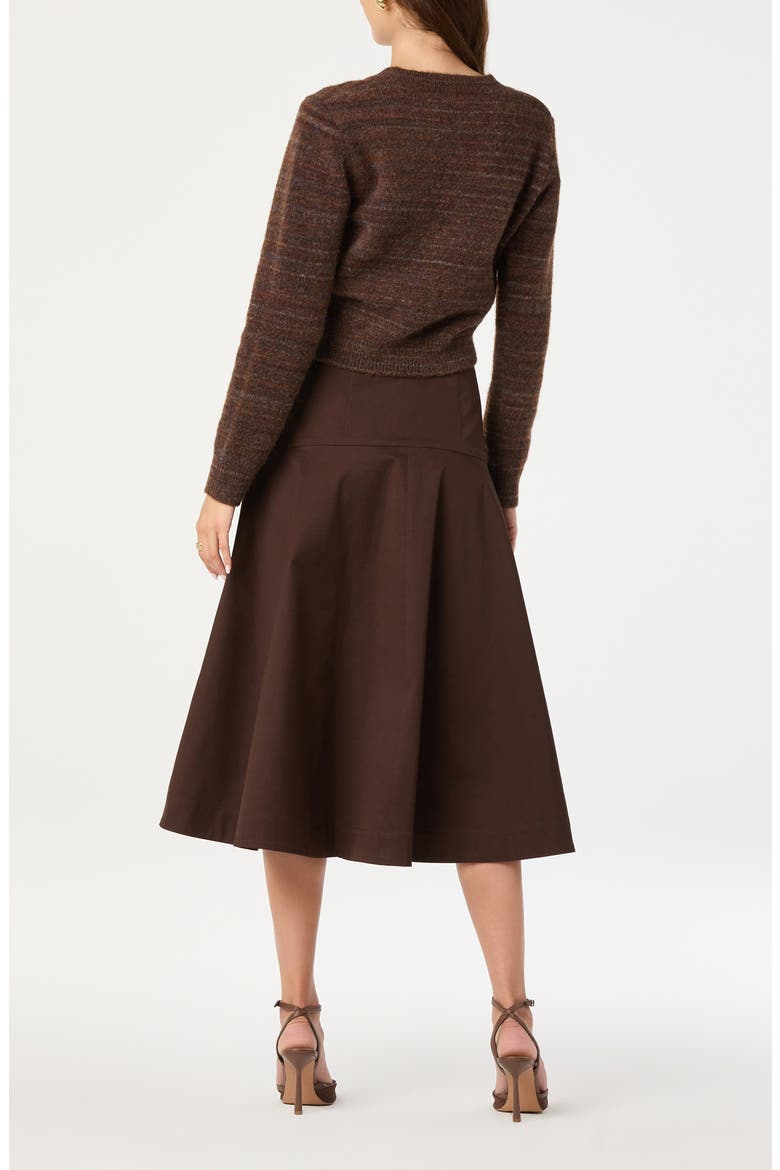 Drop Waist Stretch Cotton Midi Skirt, Alternate, color, BROWN