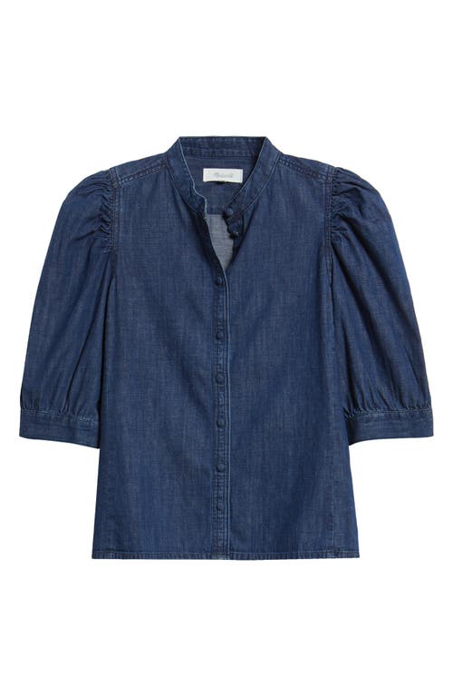 Madewell Denim Puff Sleeve Band Collar Shirt In Blue