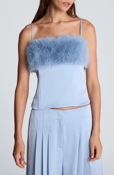 Faux Fur Trim Satin Bustier Top