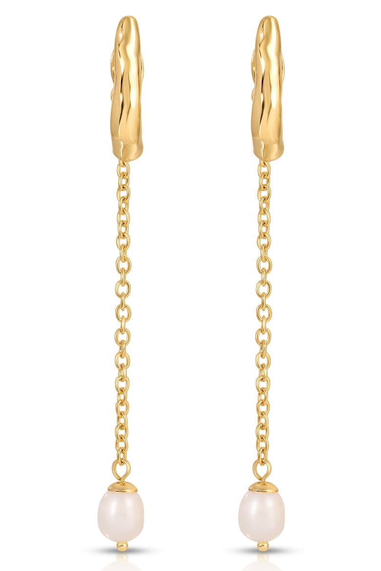 Linear Luxe Cultured Pearl Front/Back Earrings, Alternate, color, GOLD