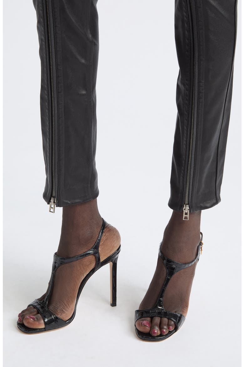 Zip Front Lambskin Leather Skinny Pants, Alternate, color, BLACK