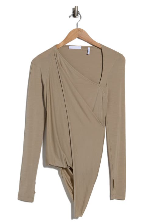 Asymmetric Faux Wrap Long Sleeve Shirt
