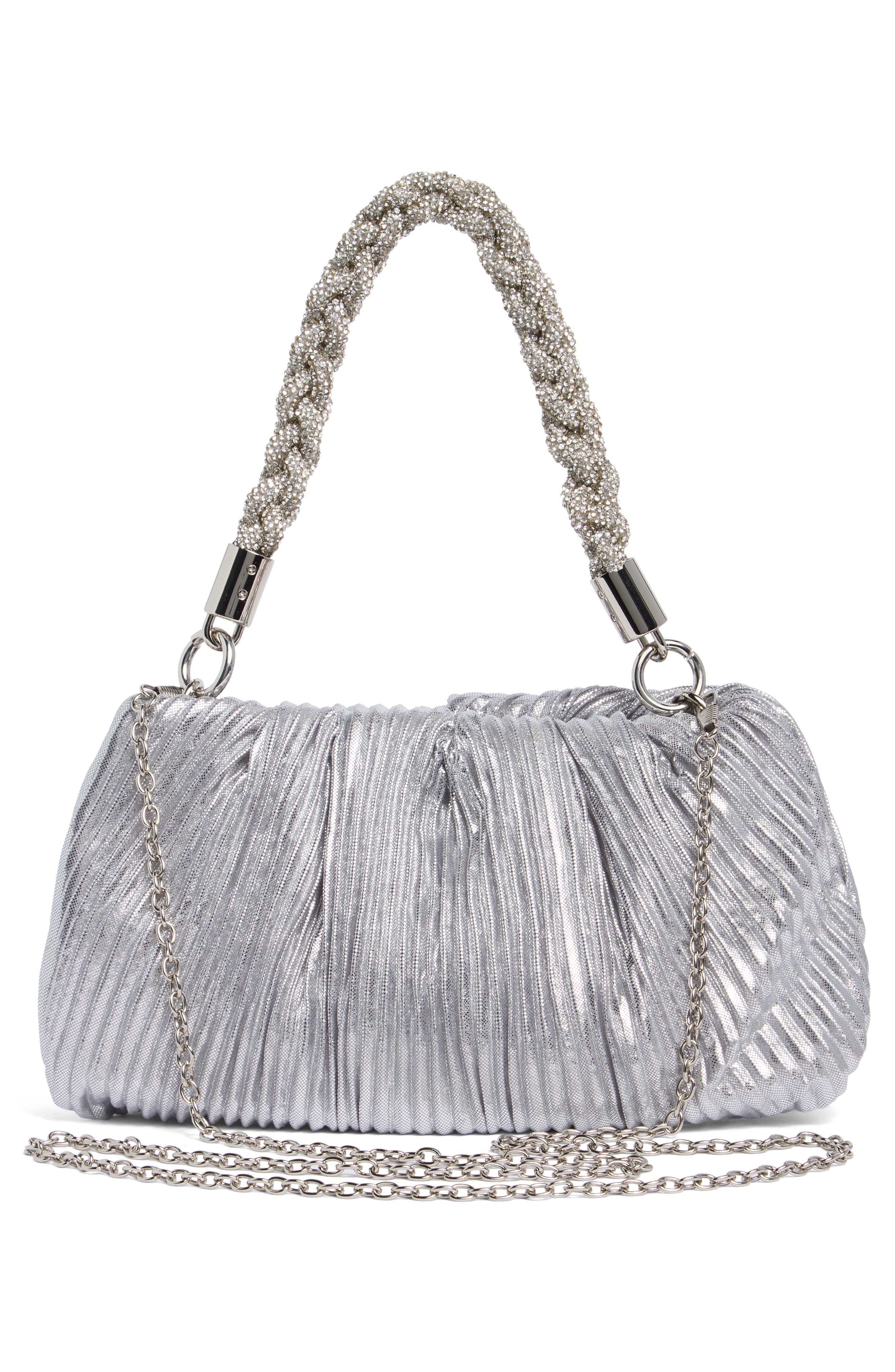 Florian Pleated Metallic Shoulder Bag, Alternate, color, SILVER