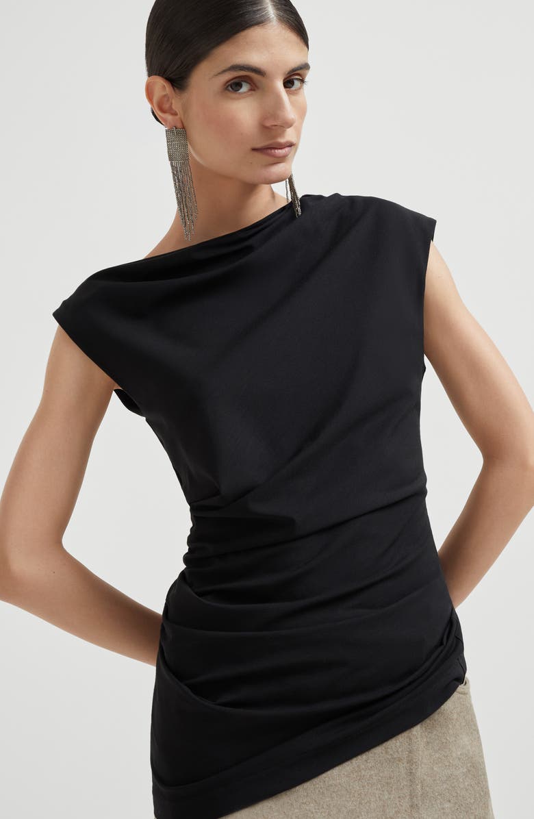 Brunello Cucinelli Ruched T-shirt with monili, Alternate, color, 