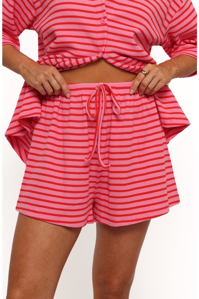 Alden Stripe Cotton Button-Up Shirt & Drawstring Shorts Set, Alternate, color, PINK RED STRIPE