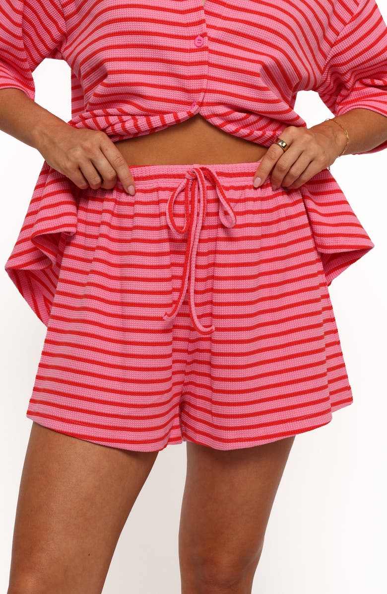 Petal & Pup Alden Stripe Cotton Button-Up Shirt & Drawstring Shorts Set, Alternate, color, Pink Red Stripe