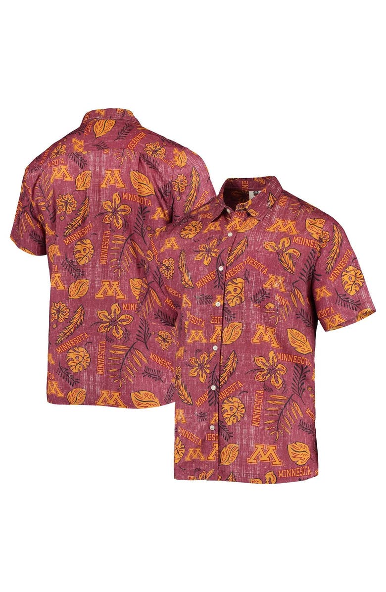 Wes & Willy Men's Wes & Willy Maroon Minnesota Golden Gophers Vintage Floral Button-Up Shirt, Main, color,