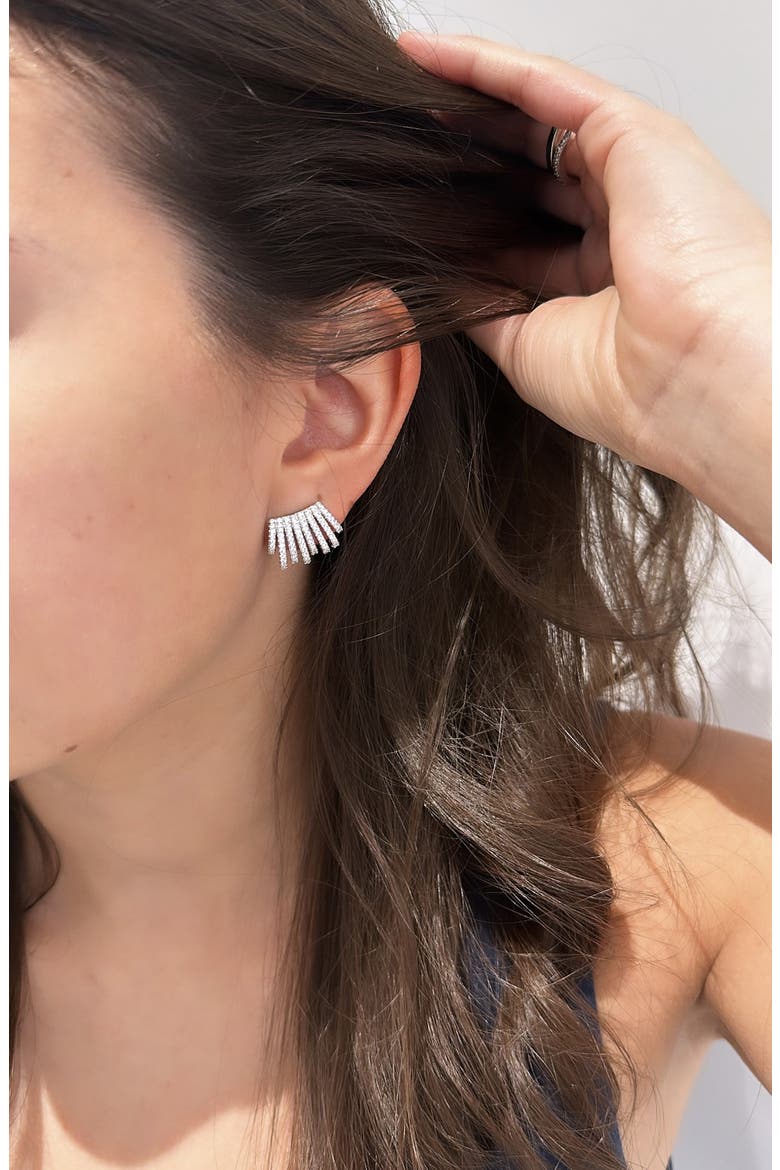 Pavé Cubic Zirconia Caged Huggie Hoop Earrings, Alternate, color, SILVER