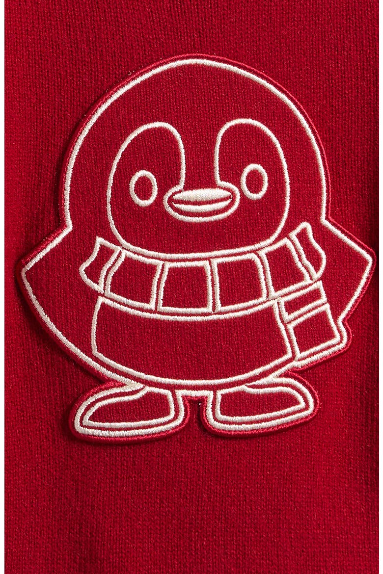 Kids' Embroidered Penguin Patch Virgin Wool & Cashmere Sweater, Alternate, color, RED