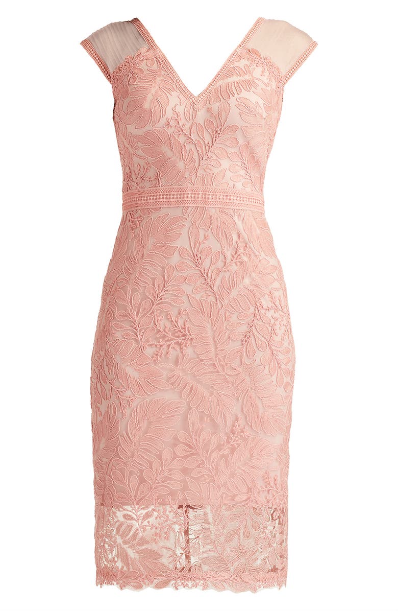Tadashi Shoji Sleeveless Corded Lace Sheath Cocktail Dress, Alternate, color, Adobe Blush